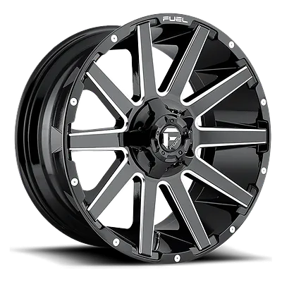 Fuel Off-Road Contra wheel in gloss black milled, three-quarter view