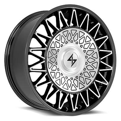 Sentali Crown wheel in gloss black machined, three-quarter view
