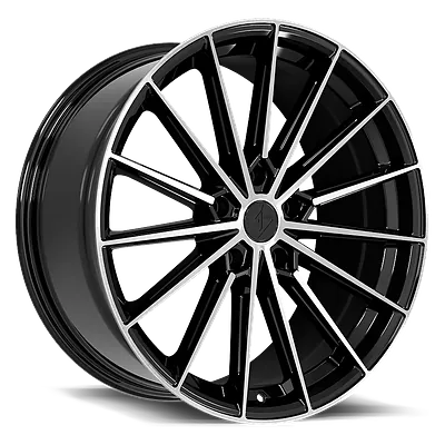 Sentali SS7 wheel in gloss black machined, three-quarter view