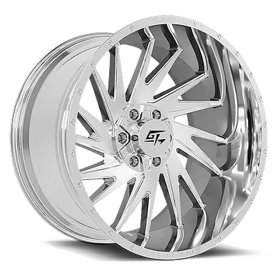 GT Off-Road Tomahawk wheel in chrome, three-quarter view
