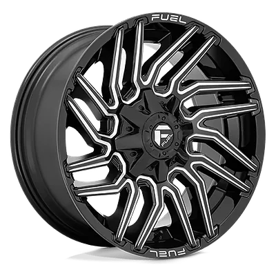 Fuel Off-Road Typhoon wheel in gloss black milled, three-quarter view